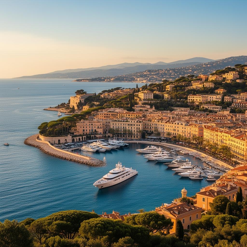 French Riviera harbor with luxury yachts