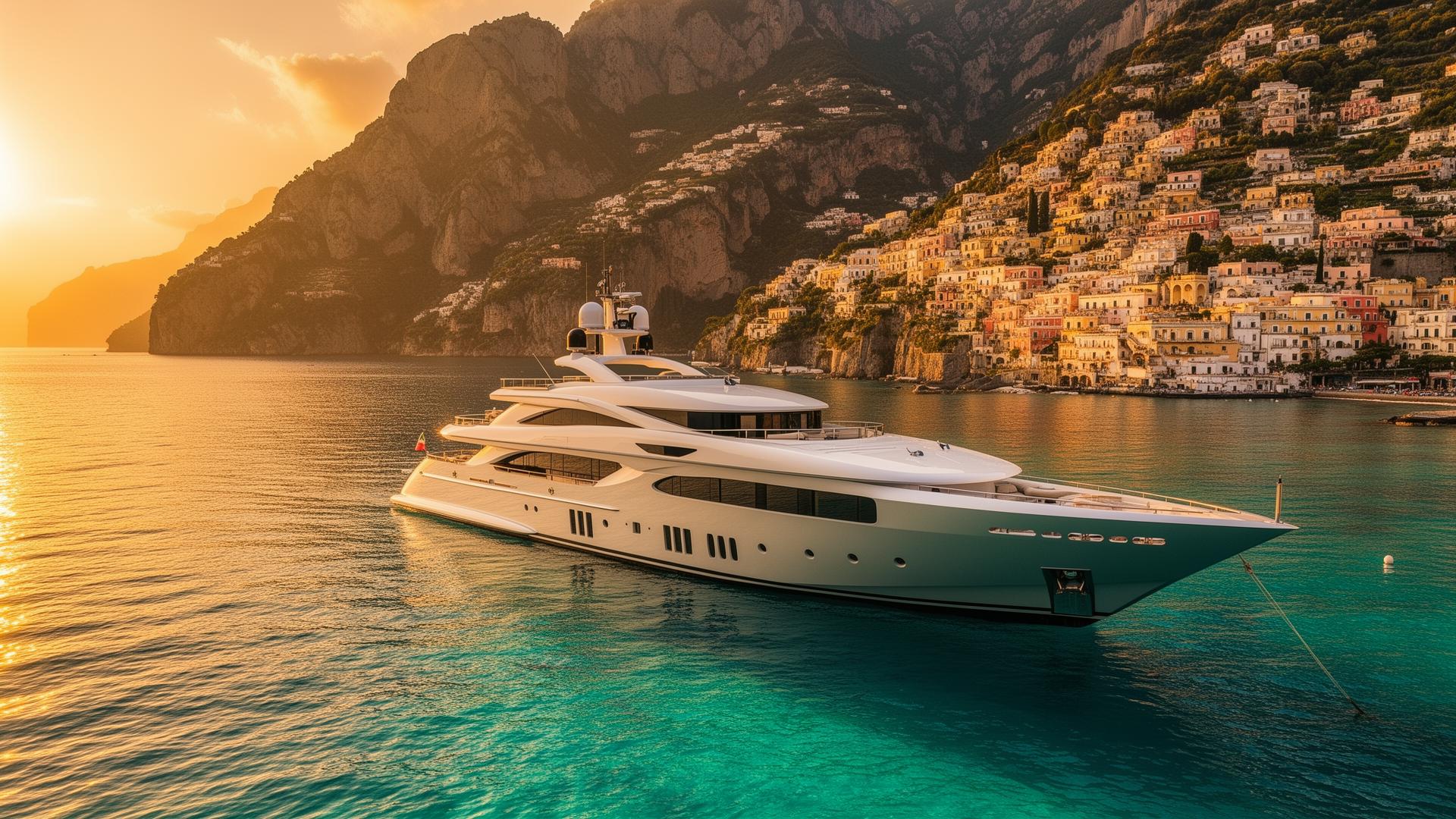 Luxury Mediterranean sunset over tranquil waters